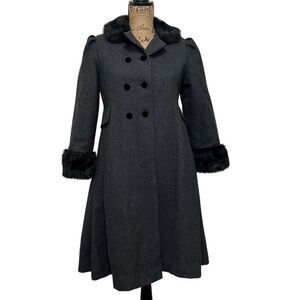 Rothschild Gray Pea Coat with Black Fur Trim